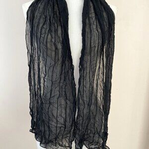 VTG Saks Fifth Ave Beaded Scarf  58X10" Black Crinkle Chiffon Evening DKNY NWT
